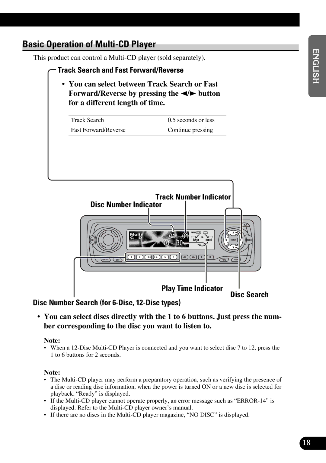 Pioneer DEH-P630, DEH-P730 operation manual Basic Operation of Multi-CD Player, Track Number Indicator Disc Number Indicator 