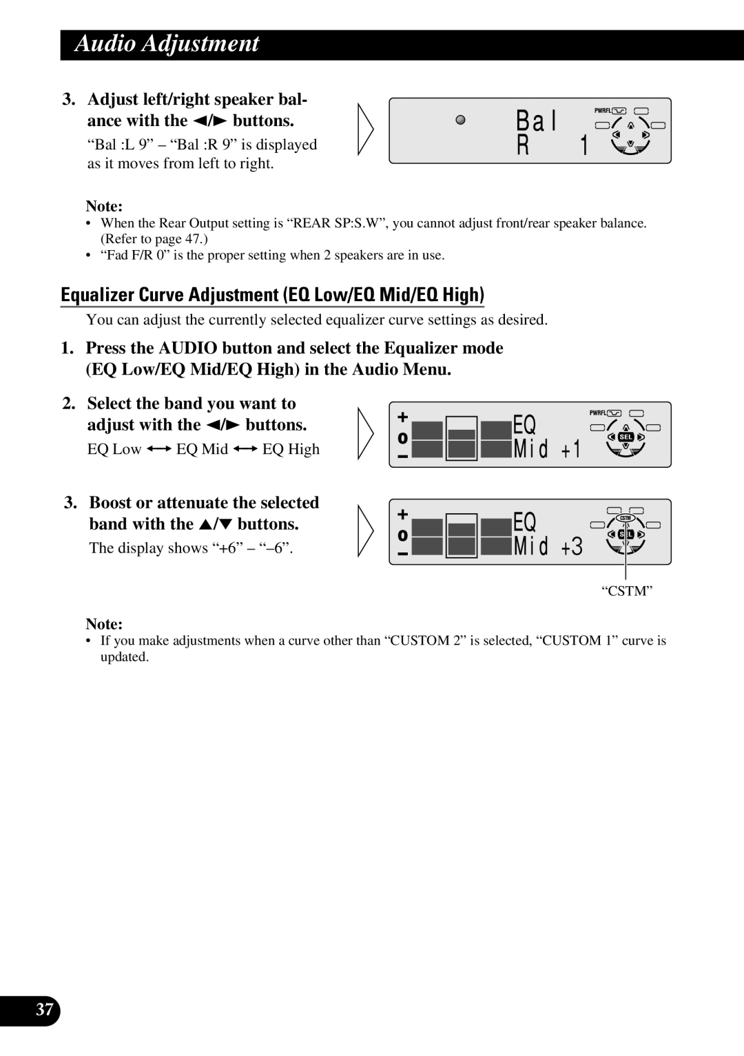 Pioneer DEH-P730, DEH-P630 operation manual Equalizer Curve Adjustment EQ Low/EQ Mid/EQ High 