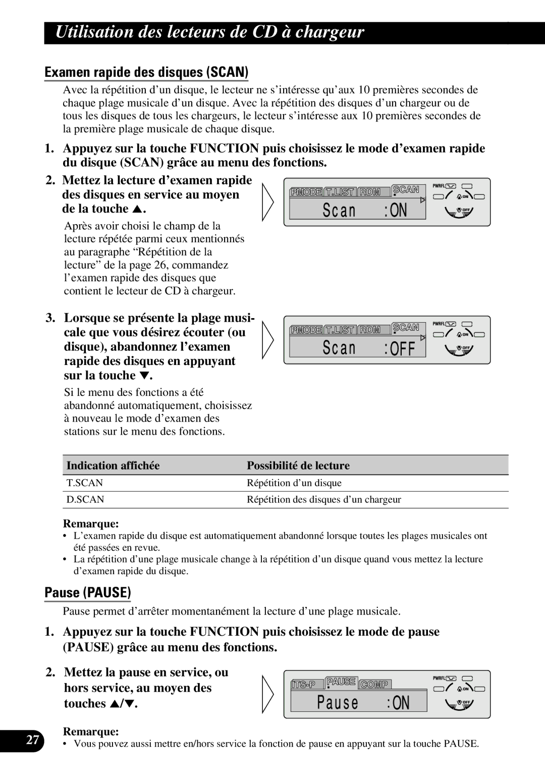 Pioneer DEH-P730, DEH-P630 operation manual Examen rapide des disques Scan 