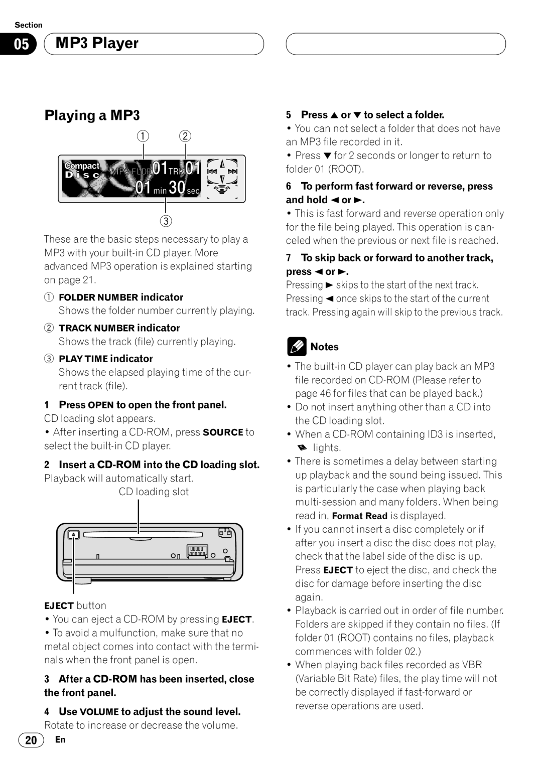 Pioneer DEH-P7400MP operation manual 05 MP3 Player, Playing a MP3, After a CD-ROM has been inserted, close the front panel 