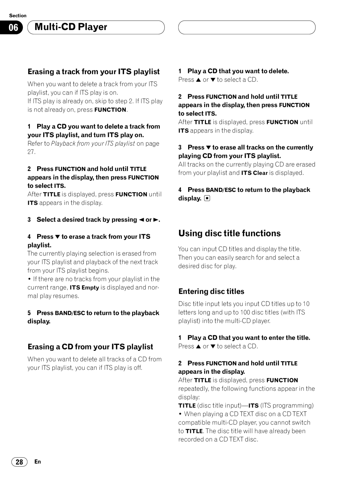 Pioneer DEH-P7400MP operation manual Erasing a track from your ITS playlist, Erasing a CD from your ITS playlist 