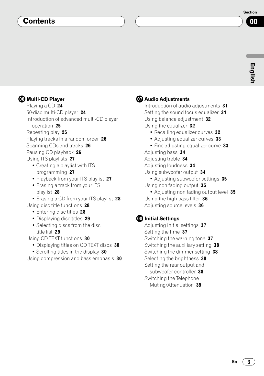 Pioneer DEH-P7400MP operation manual English, Multi-CD Player, Audio Adjustments, Initial Settings 