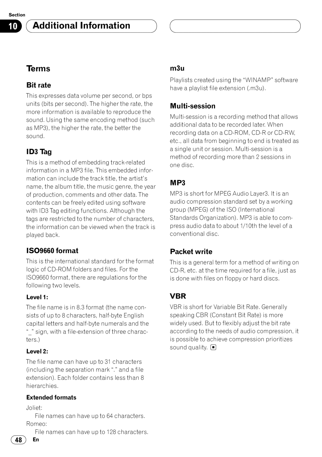 Pioneer DEH-P7400MP operation manual Terms 