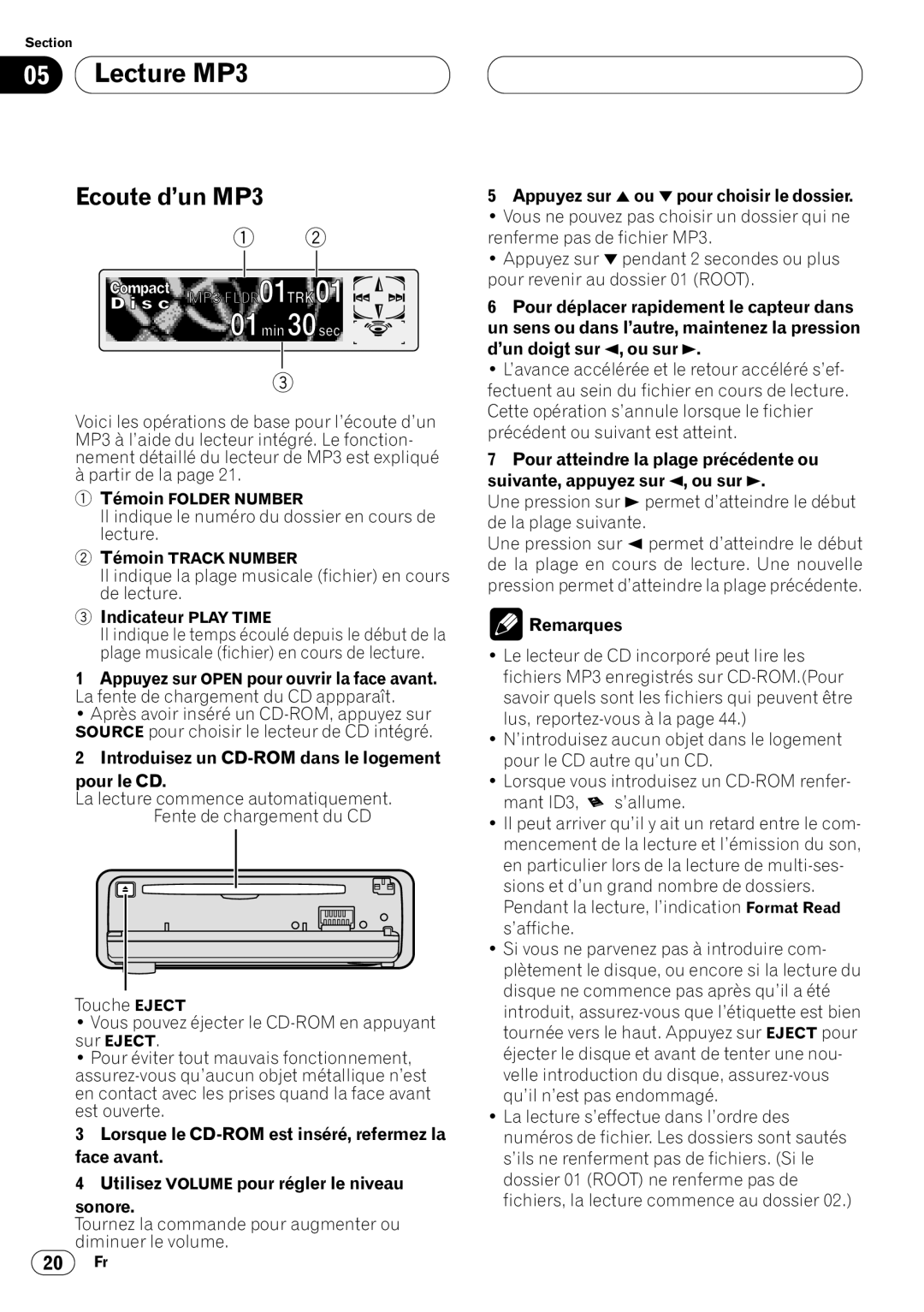 Pioneer DEH-P7400MP operation manual Lecture MP3, Ecoute d’un MP3, Introduisez un CD-ROM dans le logement Pour le CD 