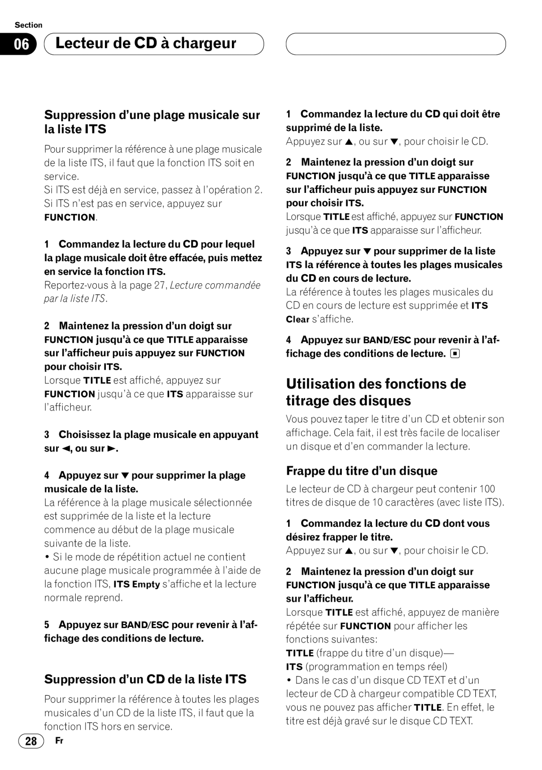 Pioneer DEH-P7400MP operation manual Suppression d’une plage musicale sur la liste ITS, Suppression d’un CD de la liste ITS 