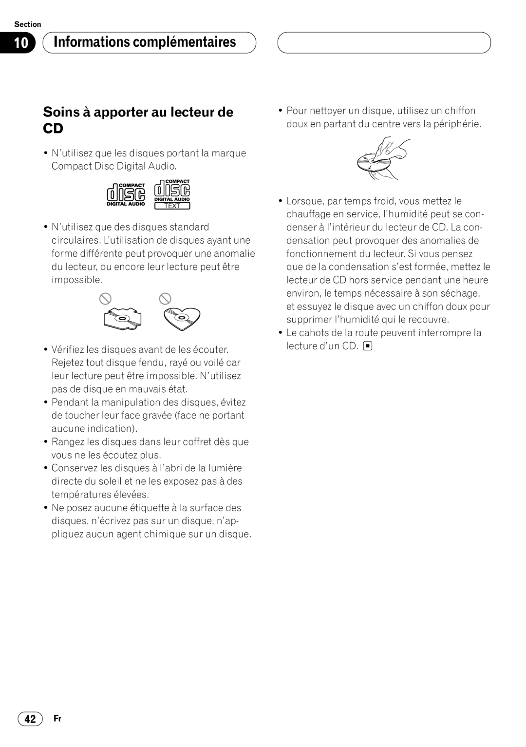 Pioneer DEH-P7400MP operation manual Informations complémentaires Soins à apporter au lecteur de 