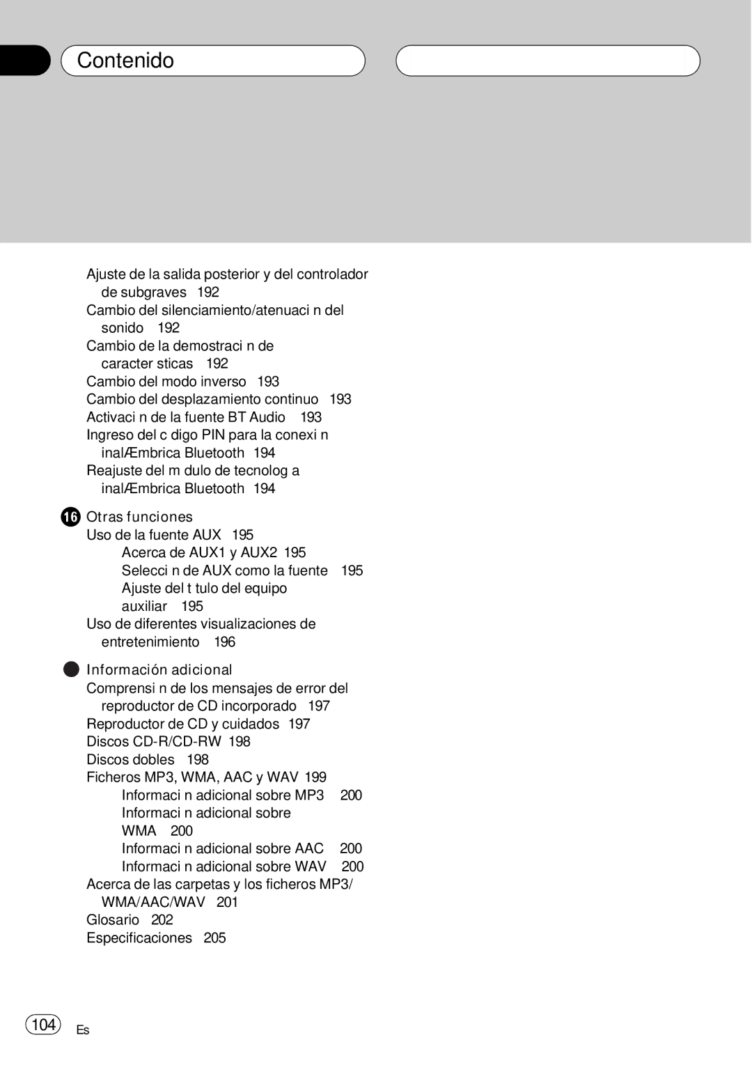 Pioneer DEH-P75BT operation manual 104 Es 