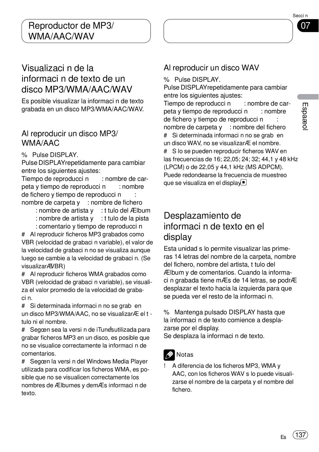 Pioneer DEH-P75BT operation manual Al reproducir un disco MP3, Al reproducir un disco WAV 