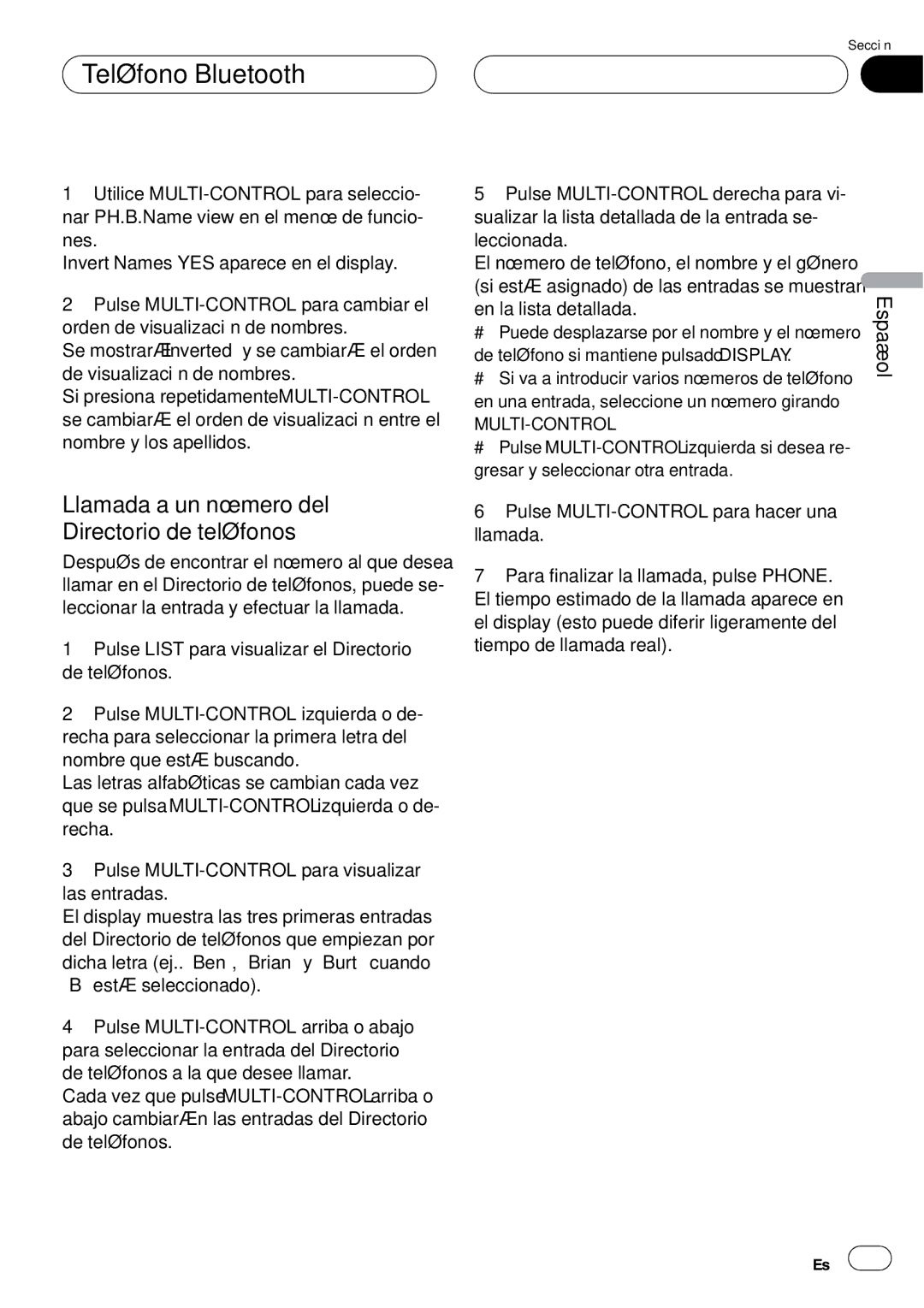 Pioneer DEH-P75BT operation manual Llamada a un número del Directorio de teléfonos, Multi-Control 