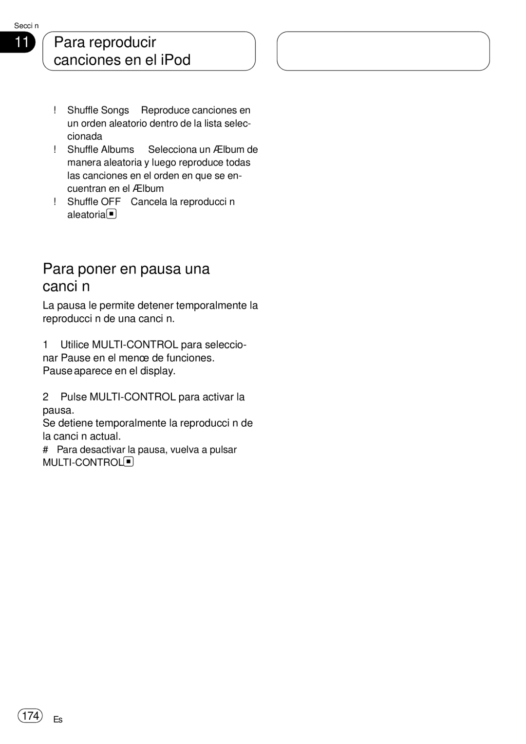 Pioneer DEH-P75BT operation manual Para poner en pausa una canción, 174 Es 