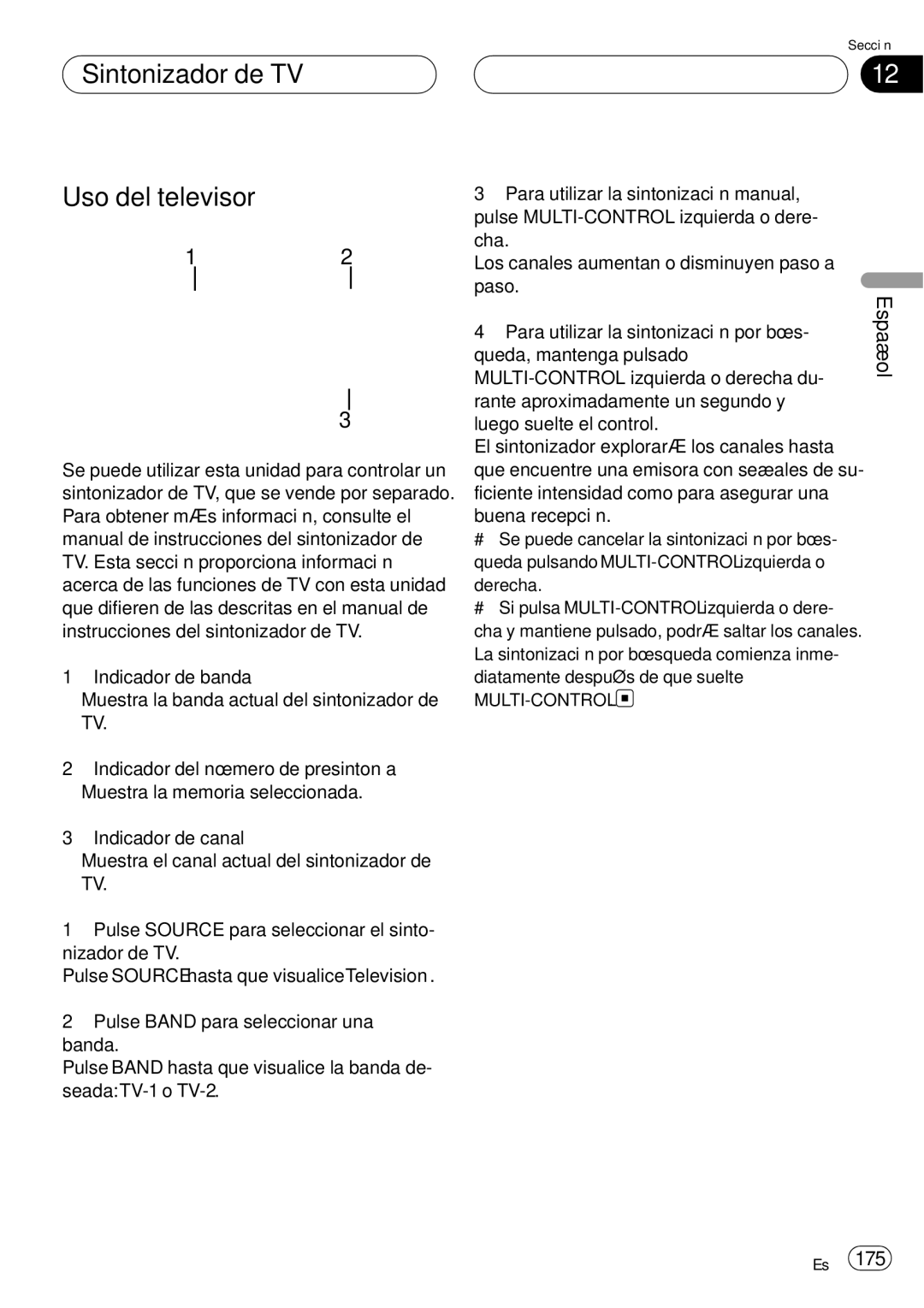 Pioneer DEH-P75BT operation manual Sintonizador de TV Uso del televisor 