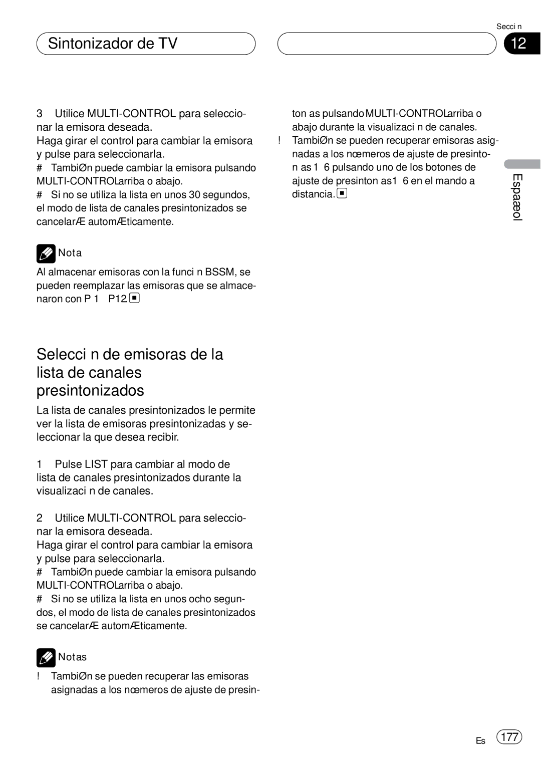 Pioneer DEH-P75BT operation manual Sintonizador de TV, Selección de emisoras de la lista de canales presintonizados 