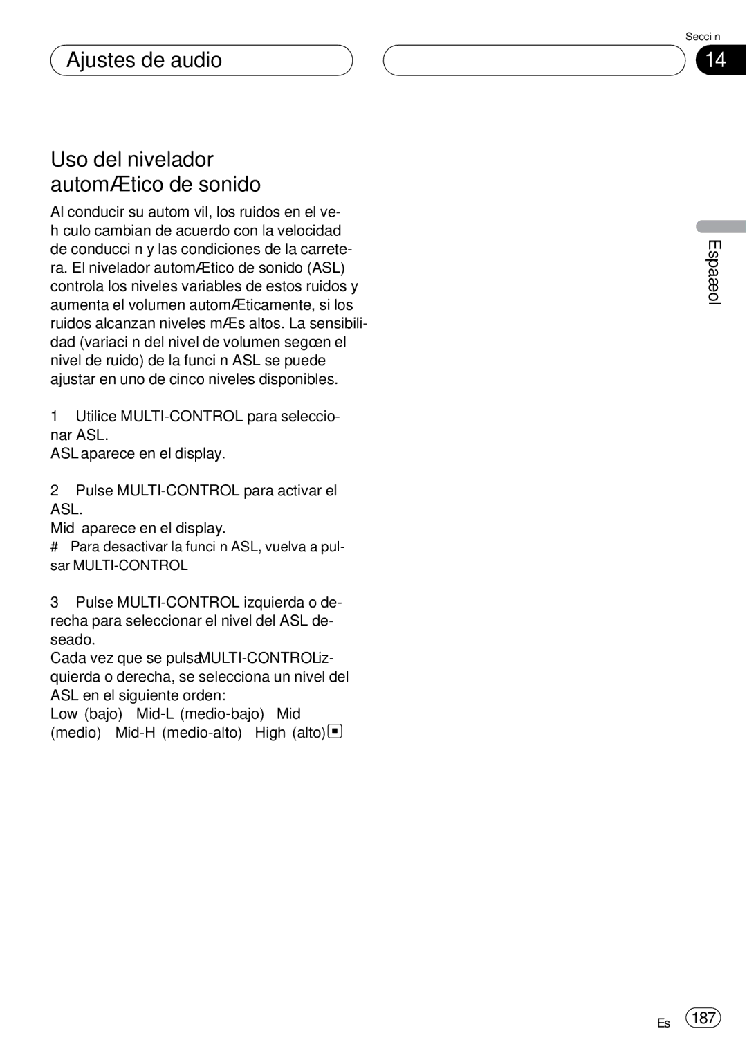 Pioneer DEH-P75BT operation manual Ajustes de audio Uso del nivelador automático de sonido 