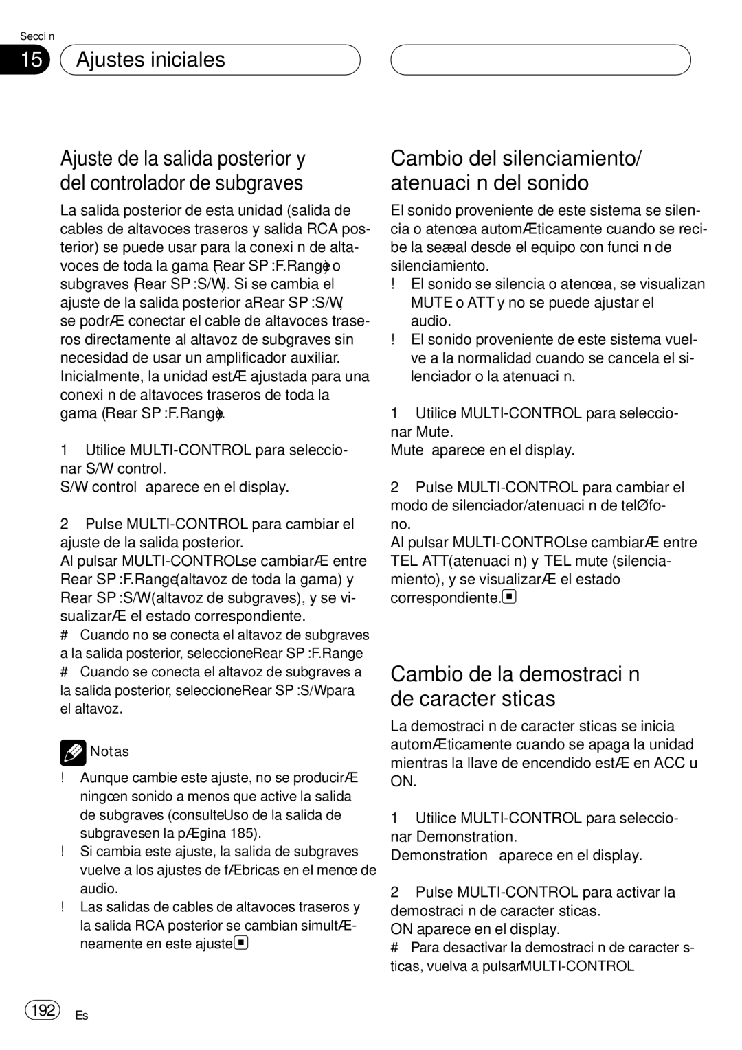 Pioneer DEH-P75BT Cambio del silenciamiento/ atenuación del sonido, Cambio de la demostración de características, 192 Es 