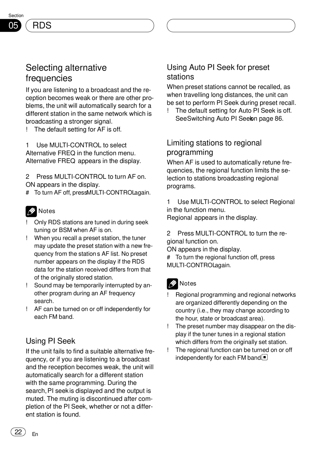 Pioneer DEH-P75BT operation manual Selecting alternative frequencies, Using PI Seek, Using Auto PI Seek for preset stations 