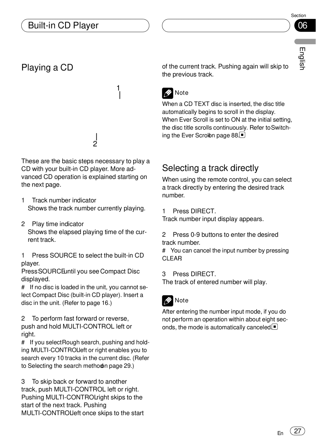 Pioneer DEH-P75BT operation manual Built-in CD Player Playing a CD, Selecting a track directly, Clear 