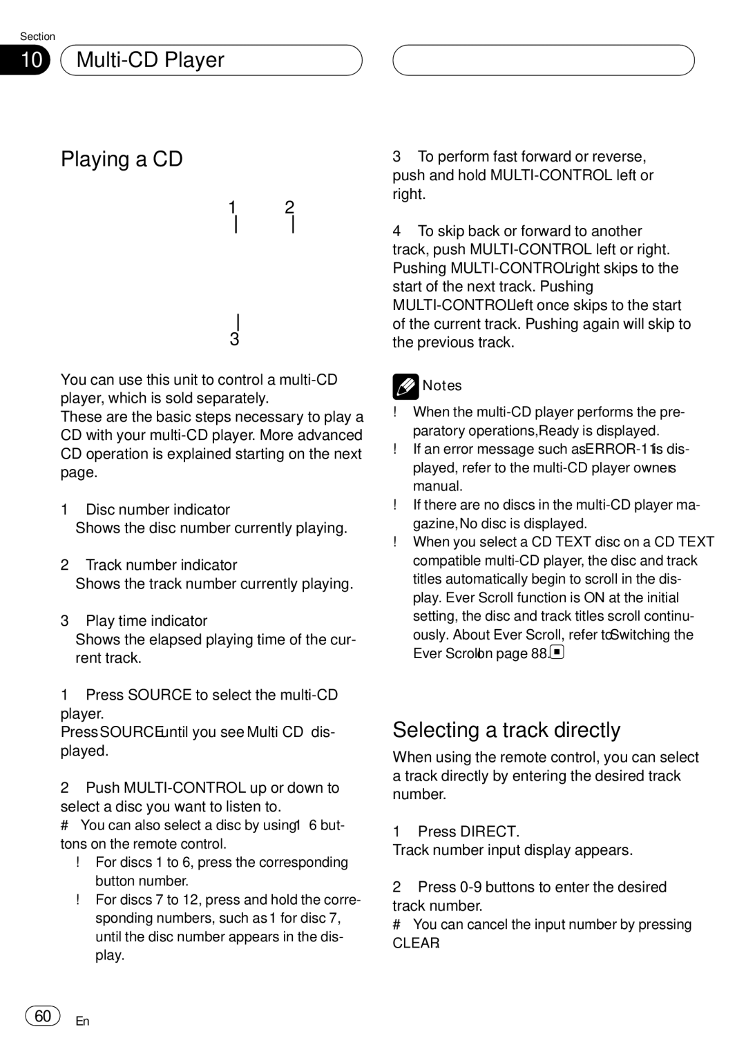 Pioneer DEH-P75BT operation manual Multi-CD Player Playing a CD, Selecting a track directly 