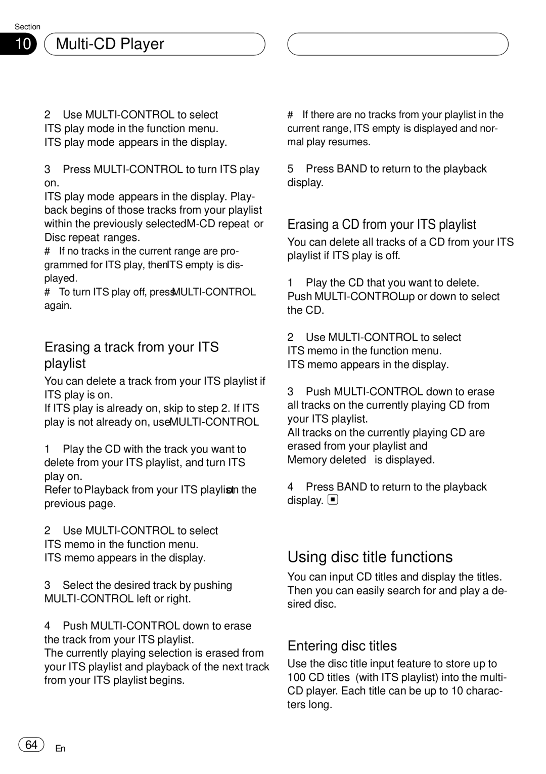 Pioneer DEH-P75BT operation manual Erasing a track from your ITS playlist, Erasing a CD from your ITS playlist 