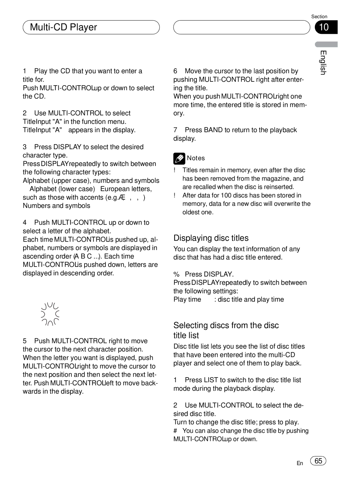 Pioneer DEH-P75BT operation manual Displaying disc titles, Selecting discs from the disc title list 