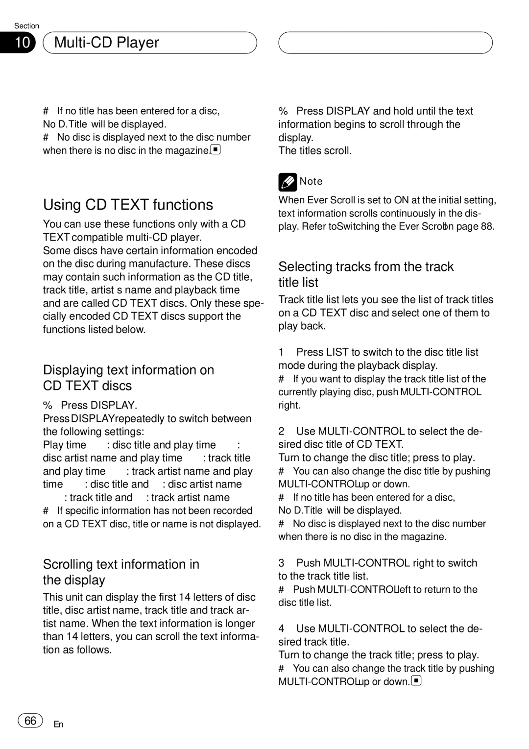 Pioneer DEH-P75BT operation manual Using CD Text functions, Displaying text information on CD Text discs 