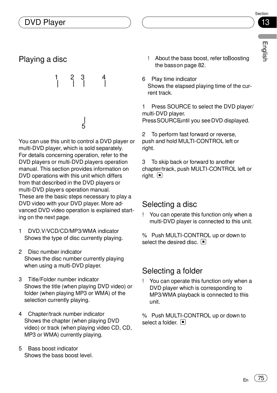 Pioneer DEH-P75BT operation manual DVD Player Playing a disc, Selecting a disc, Selecting a folder 