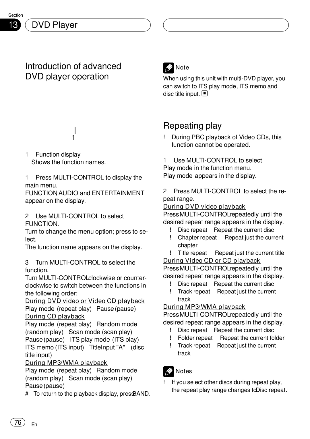 Pioneer DEH-P75BT operation manual DVD Player Introduction of advanced DVD player operation, Function 