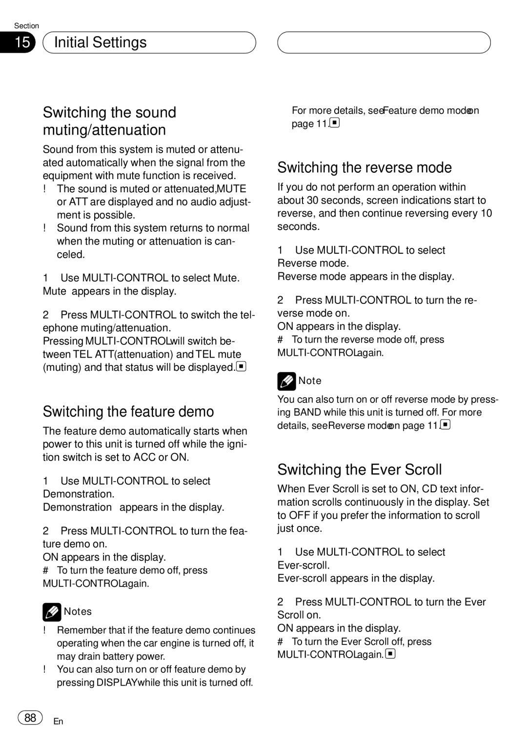 Pioneer DEH-P75BT operation manual Initial Settings Switching the sound muting/attenuation, Switching the feature demo 