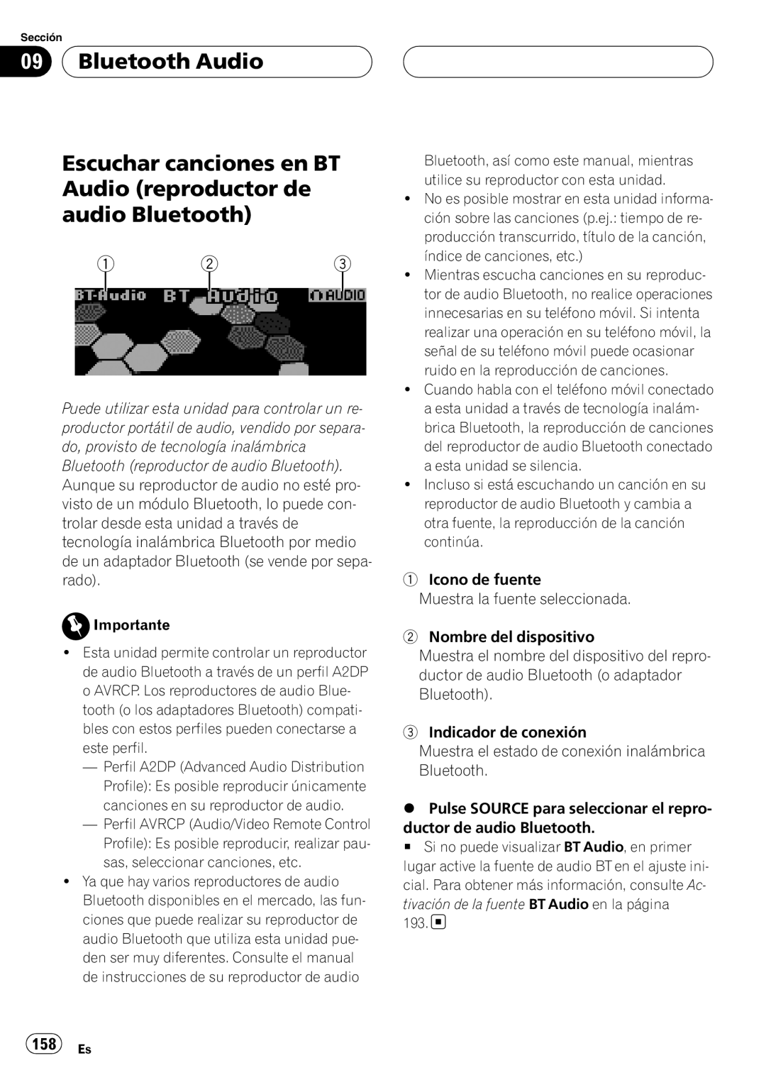Pioneer DEH-P75BT operation manual 158 Es, Bluetooth Audio 
