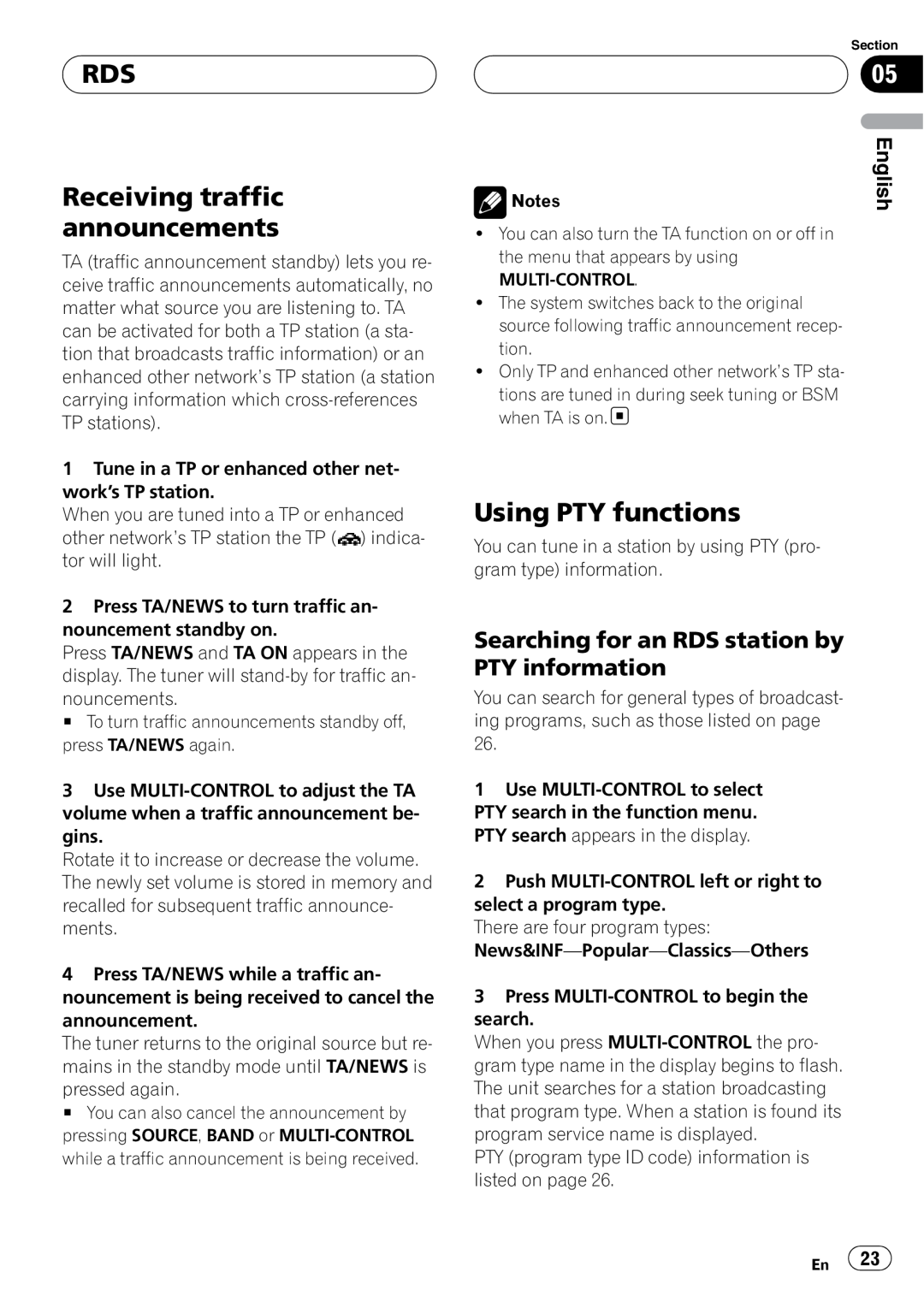 Pioneer DEH-P75BT operation manual RDS Receiving traffic announcements, Using PTY functions, English 