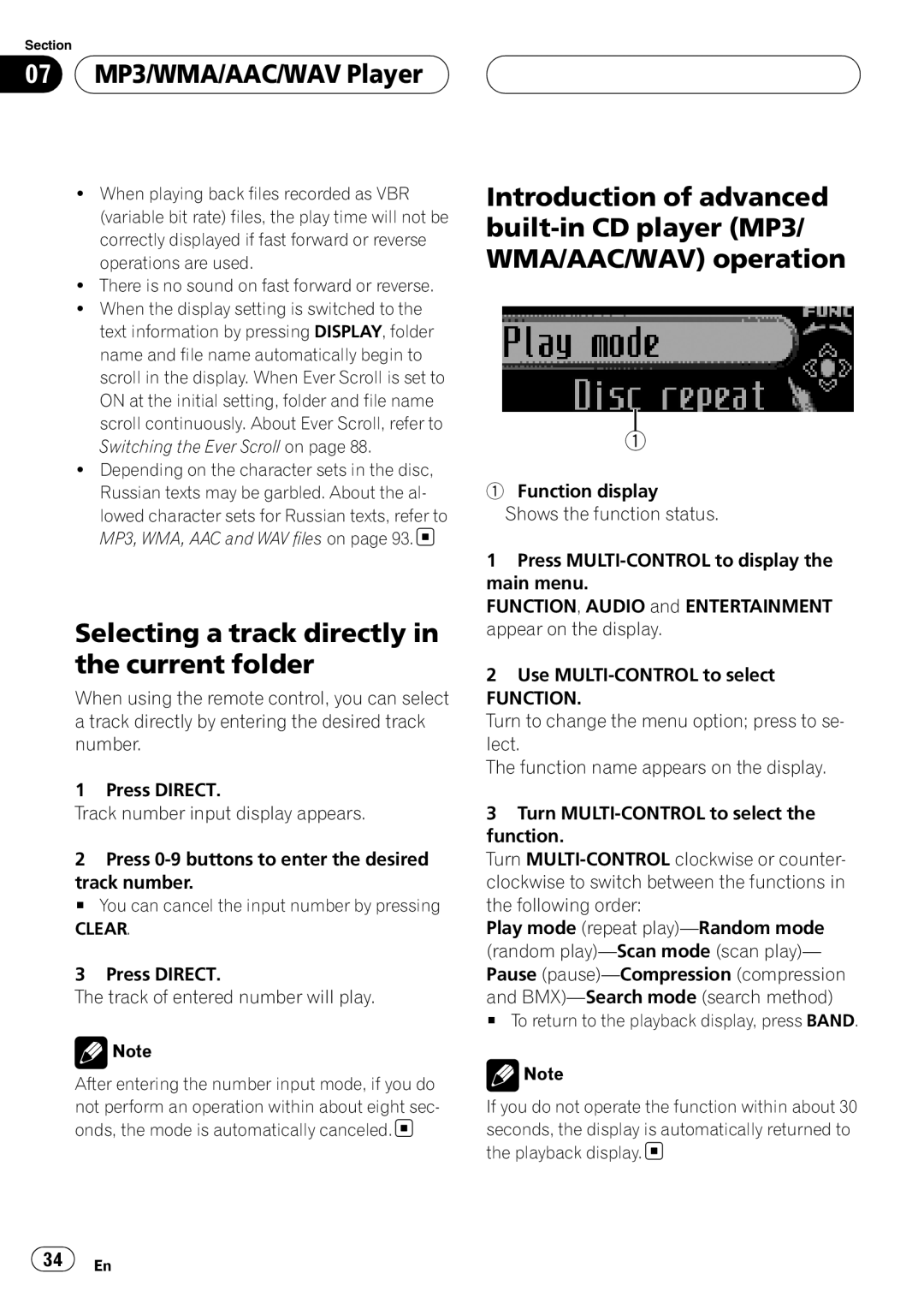 Pioneer DEH-P75BT operation manual 07MP3/WMA/AAC/WAV Player, Selecting a track directly in the current folder 