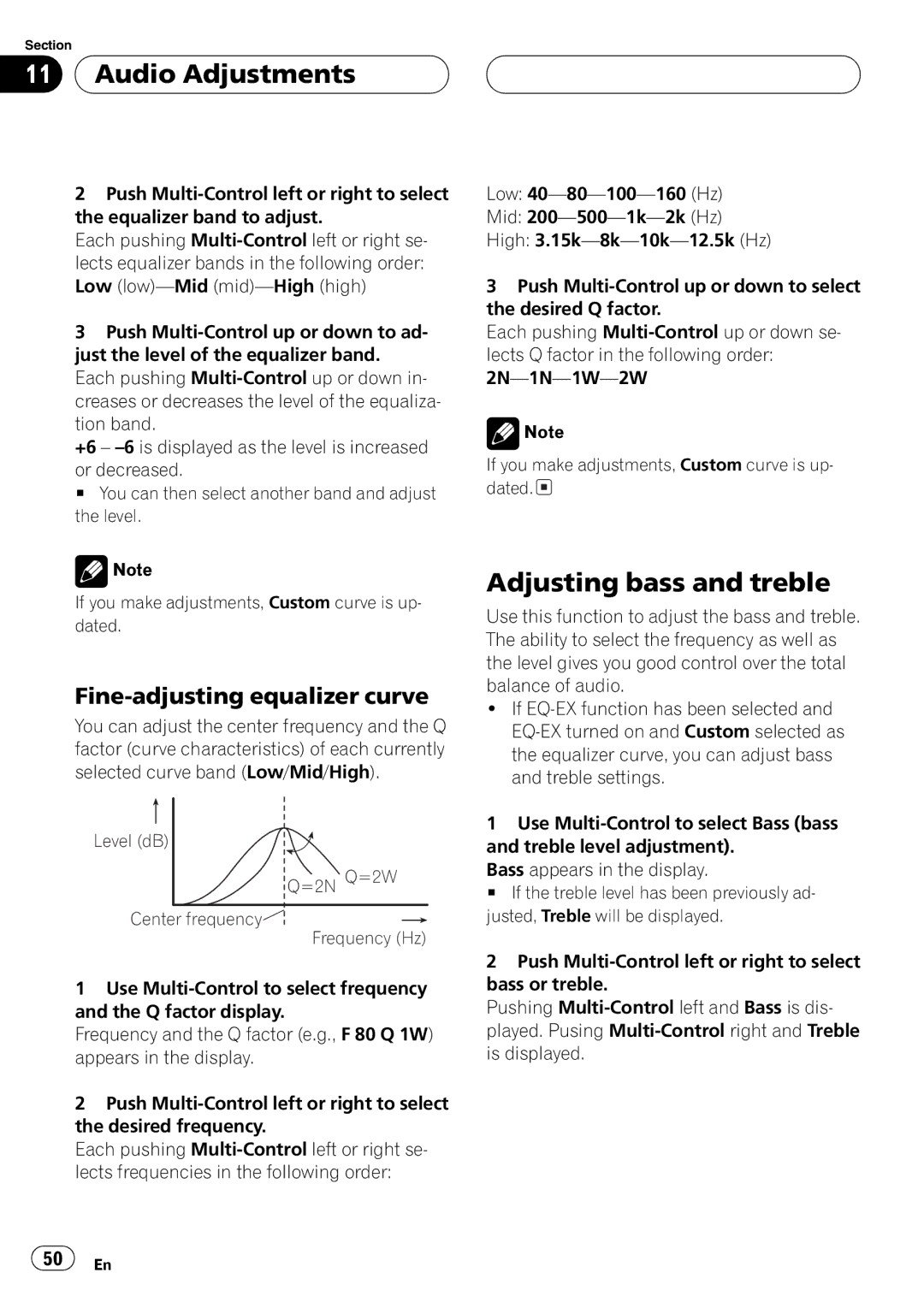 Pioneer DEH-P7700MP operation manual Level dB =2N Q=2W Center frequency Frequency Hz 