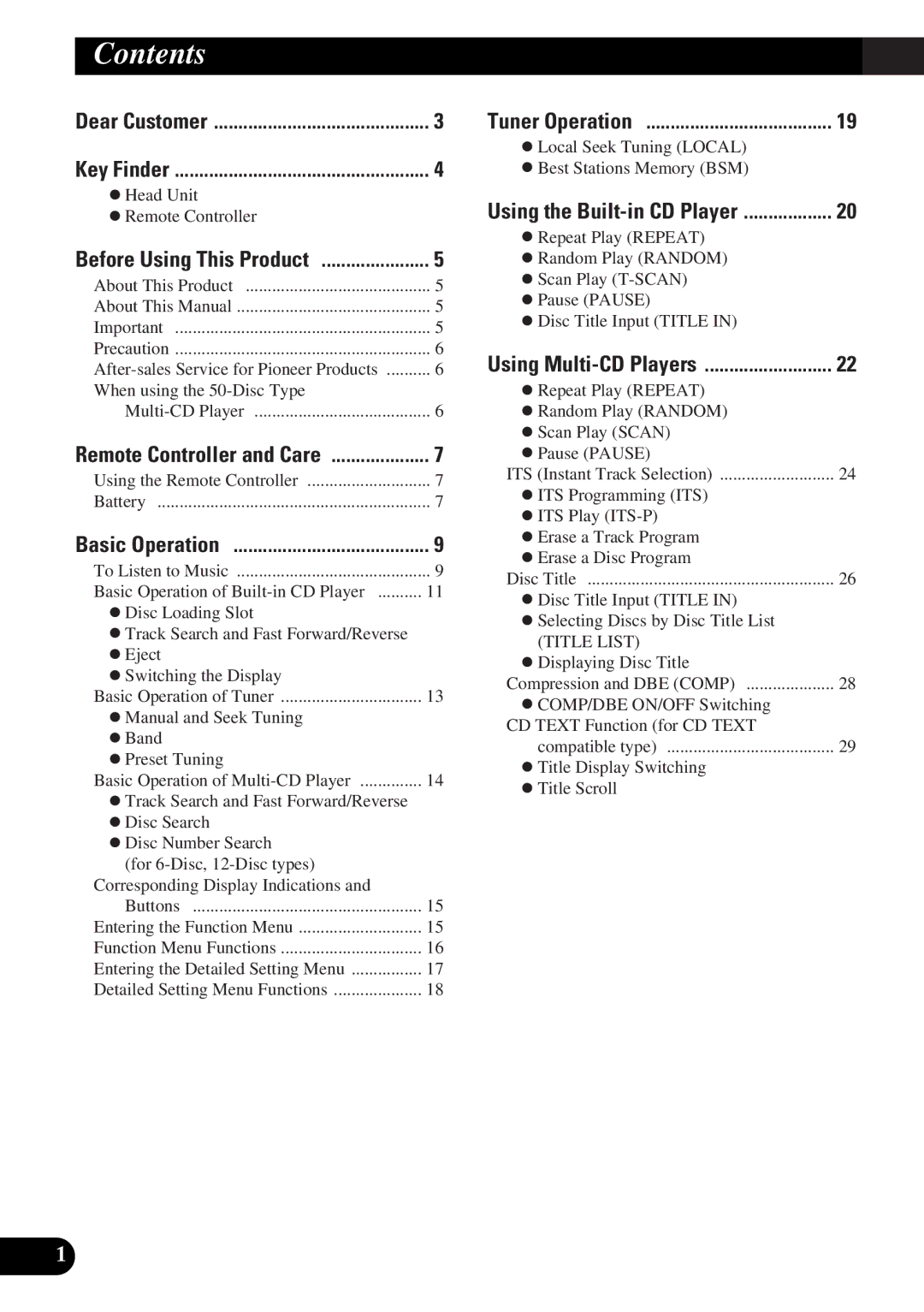 Pioneer DEH-P77DH operation manual Contents 