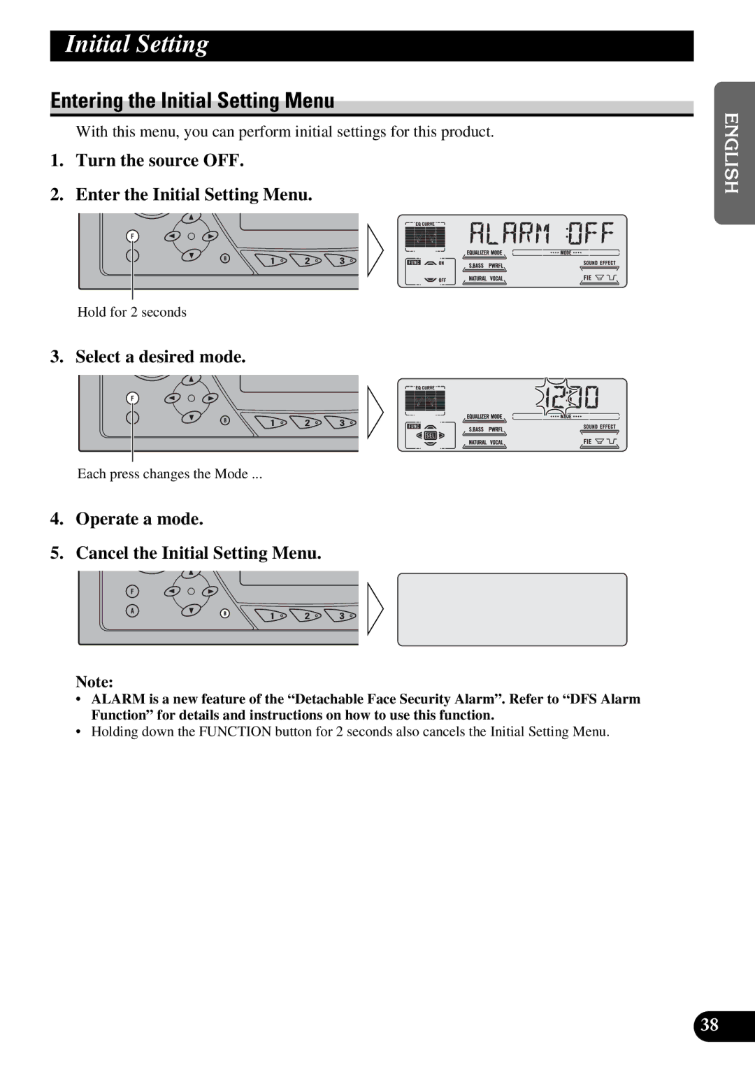 Pioneer DEH-P77DH Entering the Initial Setting Menu, Turn the source OFF Enter the Initial Setting Menu 