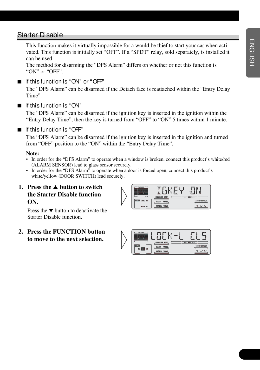 Pioneer DEH-P77DH operation manual Starter Disable, If this function is on or OFF, If this function is OFF 