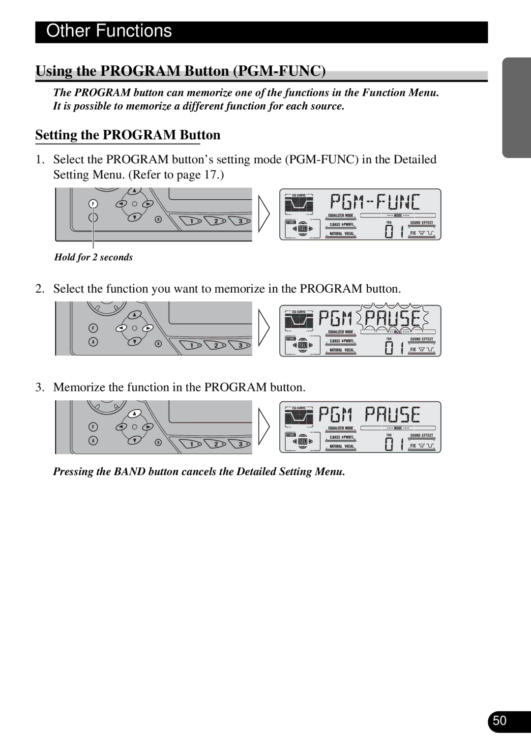 Pioneer DEH-P77DH operation manual Other Functions, Using the Program Button PGM-FUNC, Setting the Program Button 