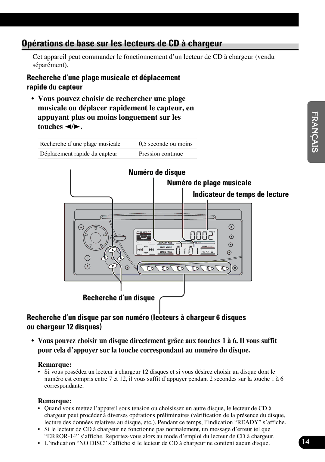 Pioneer DEH-P77DH operation manual Opérations de base sur les lecteurs de CD à chargeur 