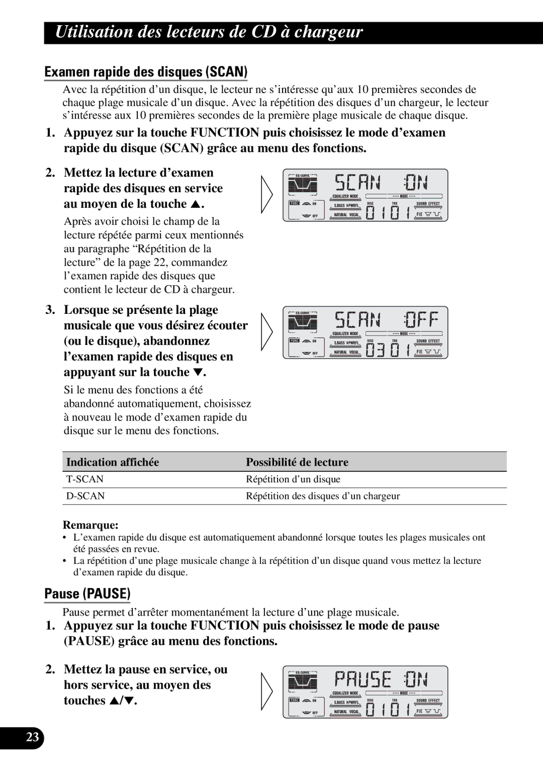 Pioneer DEH-P77DH operation manual Examen rapide des disques Scan 