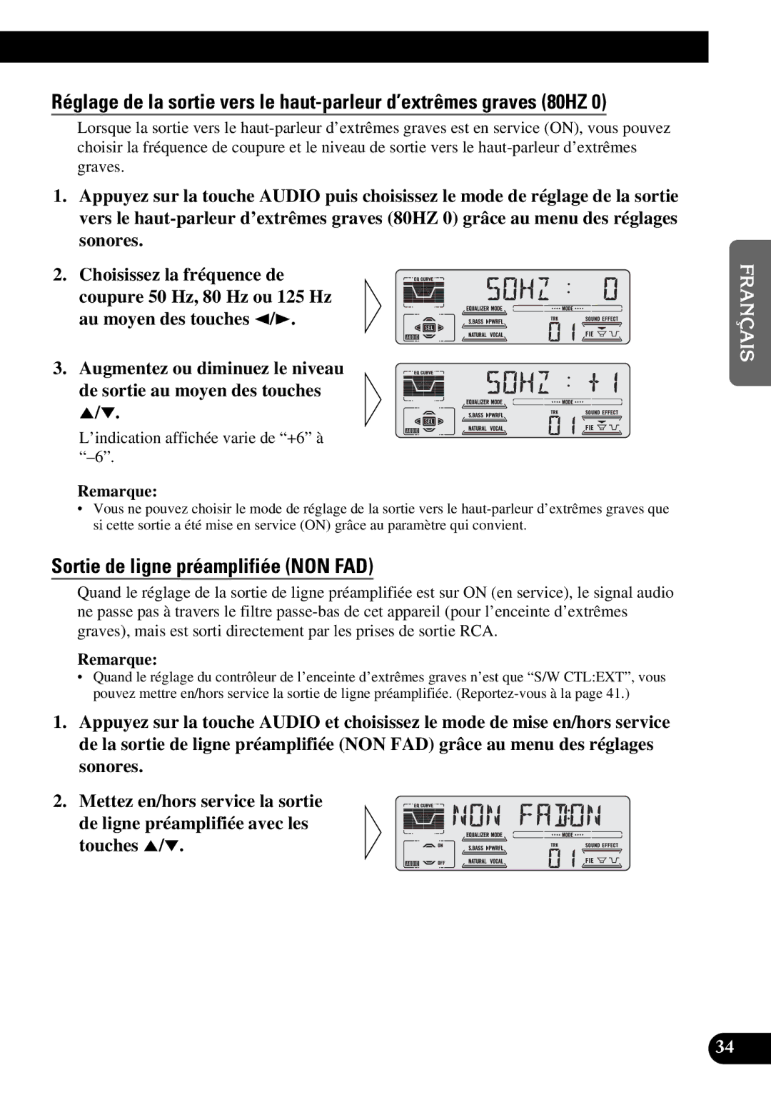 Pioneer DEH-P77DH operation manual Sortie de ligne préamplifiée NON FAD 