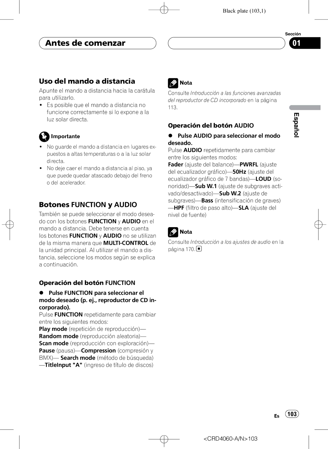 Pioneer DEH-P7850BT operation manual Uso del mando a distancia, Botones Function y Audio, Operación del botón Function 