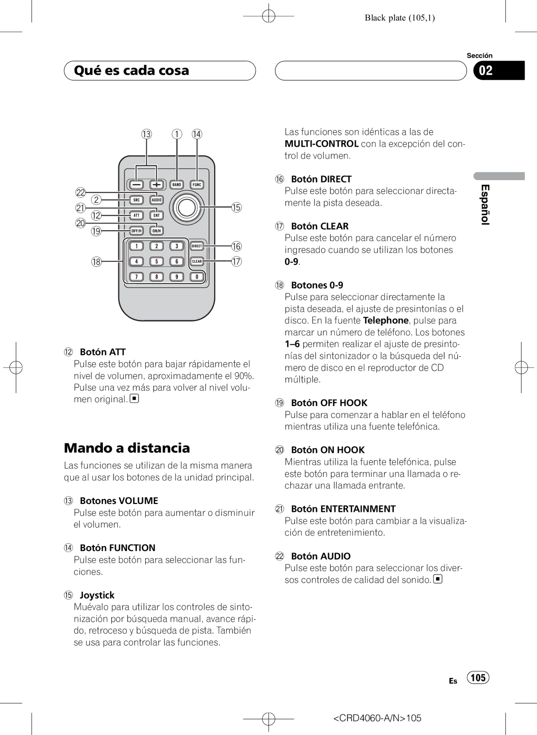 Pioneer DEH-P7850BT operation manual Qué es cada cosa, Mando a distancia, Pulse este botón para seleccionar directa 