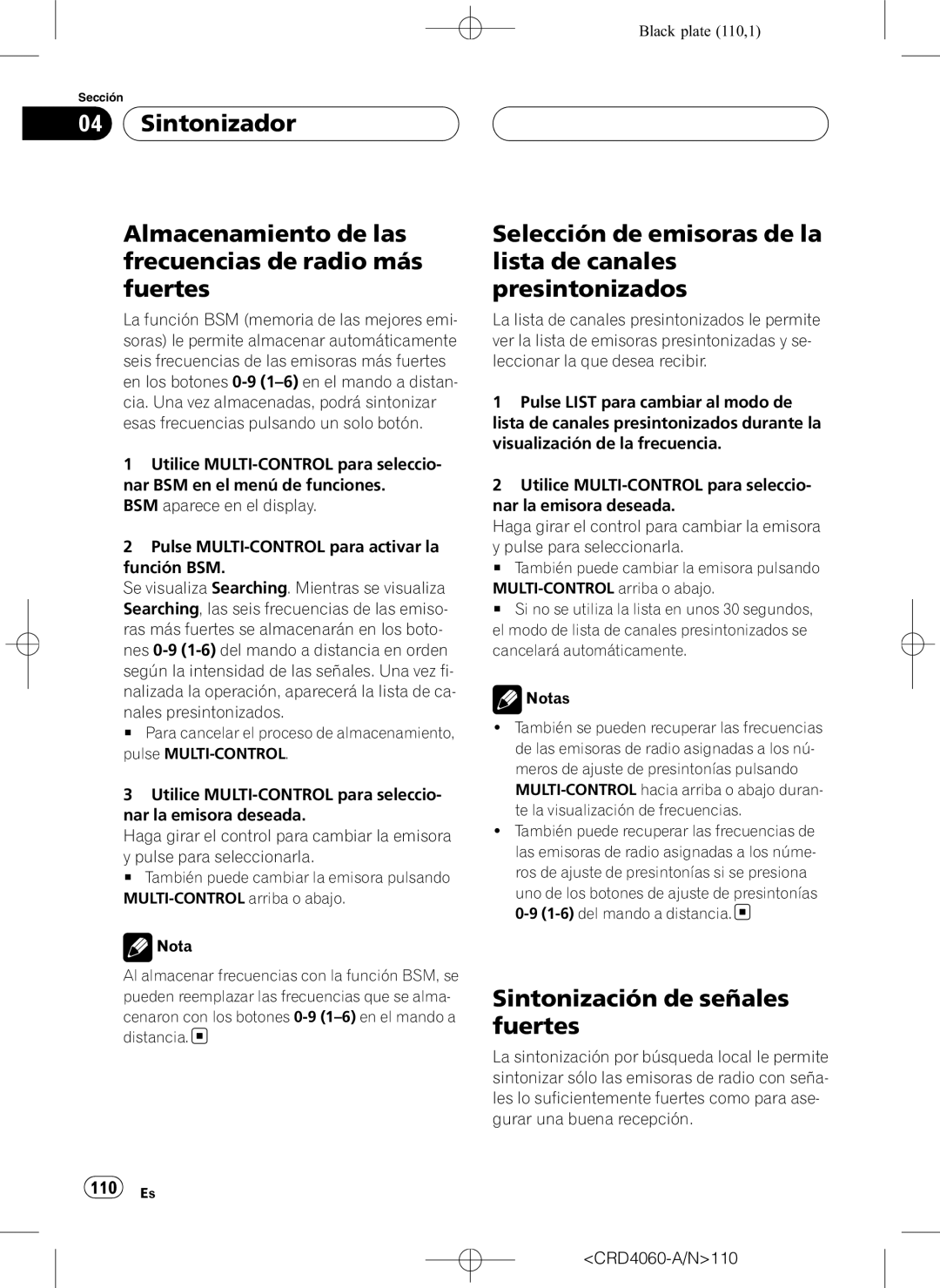 Pioneer DEH-P7850BT operation manual Sintonización de señales fuertes, 110 Es 