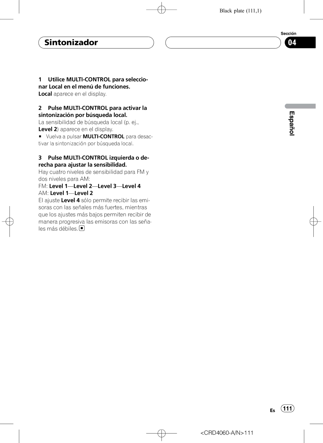 Pioneer DEH-P7850BT operation manual Sintonizador, CRD4060-A/N111 