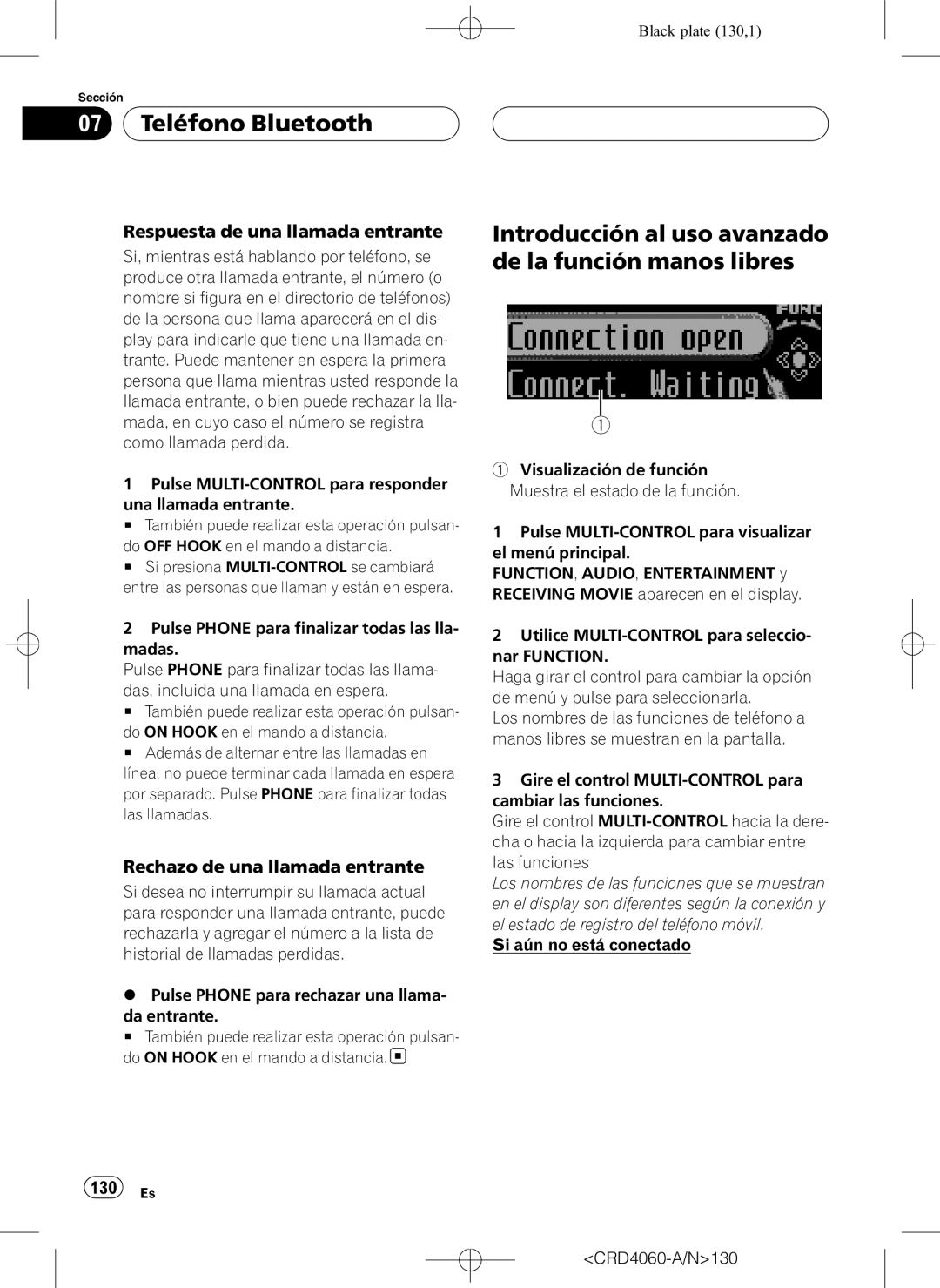 Pioneer DEH-P7850BT operation manual Introducción al uso avanzado de la función manos libres, 130 Es 