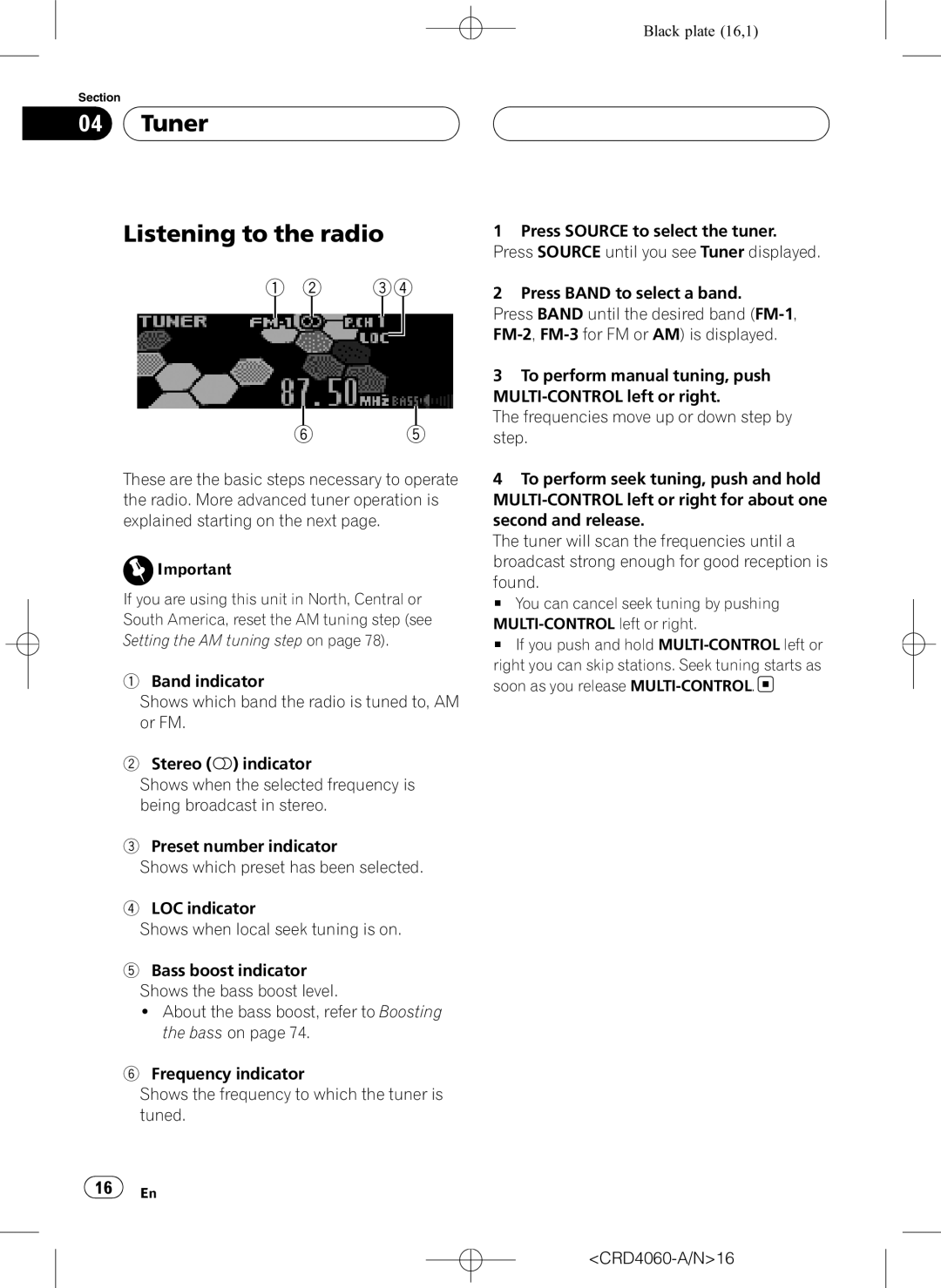 Pioneer DEH-P7850BT operation manual Tuner Listening to the radio, CRD4060-A/N16 