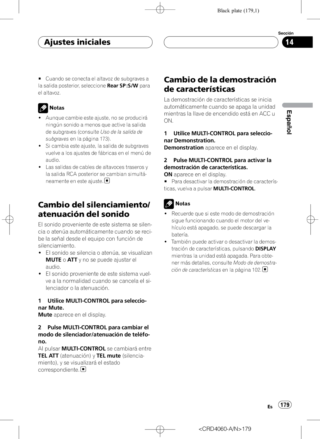 Pioneer DEH-P7850BT operation manual Ajustes iniciales, Cambio del silenciamiento/ atenuación del sonido, CRD4060-A/N179 