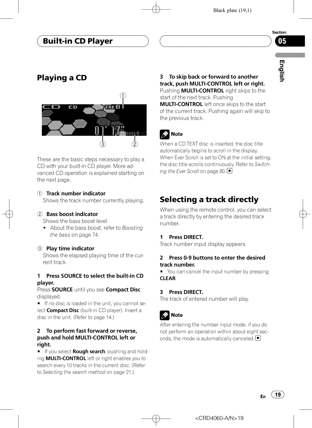 Pioneer DEH-P7850BT operation manual Built-in CD Player Playing a CD, Selecting a track directly, CRD4060-A/N19 