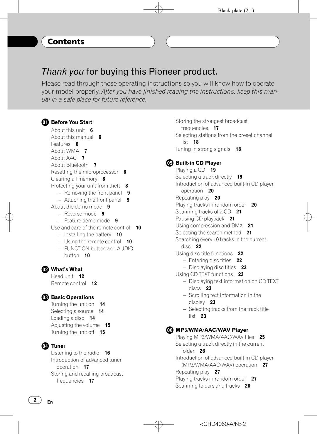 Pioneer DEH-P7850BT operation manual Thank you for buying this Pioneer product, Contents 