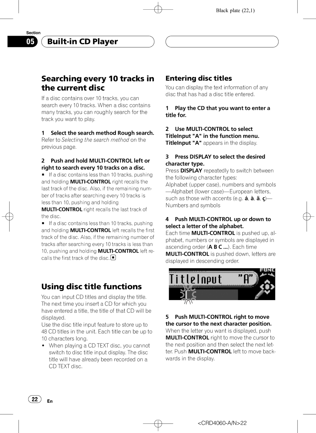 Pioneer DEH-P7850BT operation manual Using disc title functions, Entering disc titles, CRD4060-A/N22 