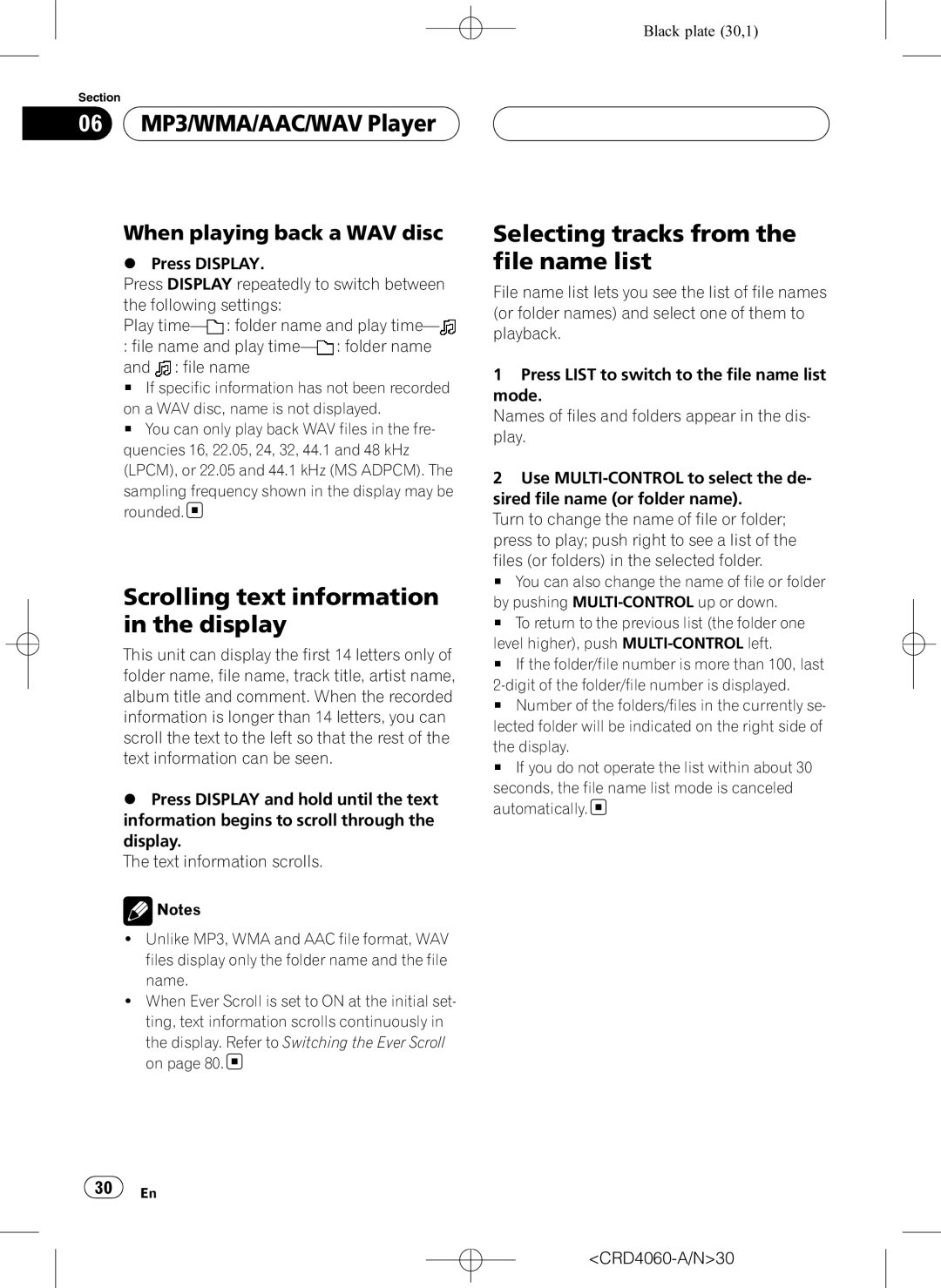 Pioneer DEH-P7850BT operation manual Scrolling text information in the display, Selecting tracks from the file name list 