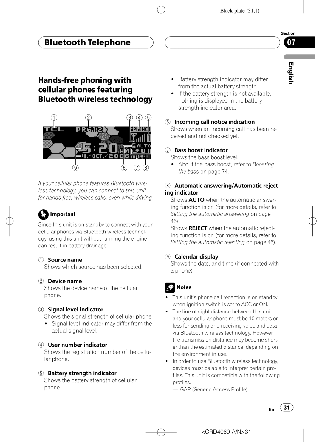 Pioneer DEH-P7850BT operation manual Battery strength indicator may differ 